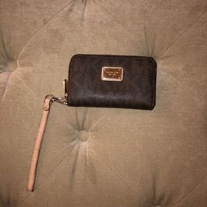 Micheal Kors Zip Around Brown Canvas Wristlet